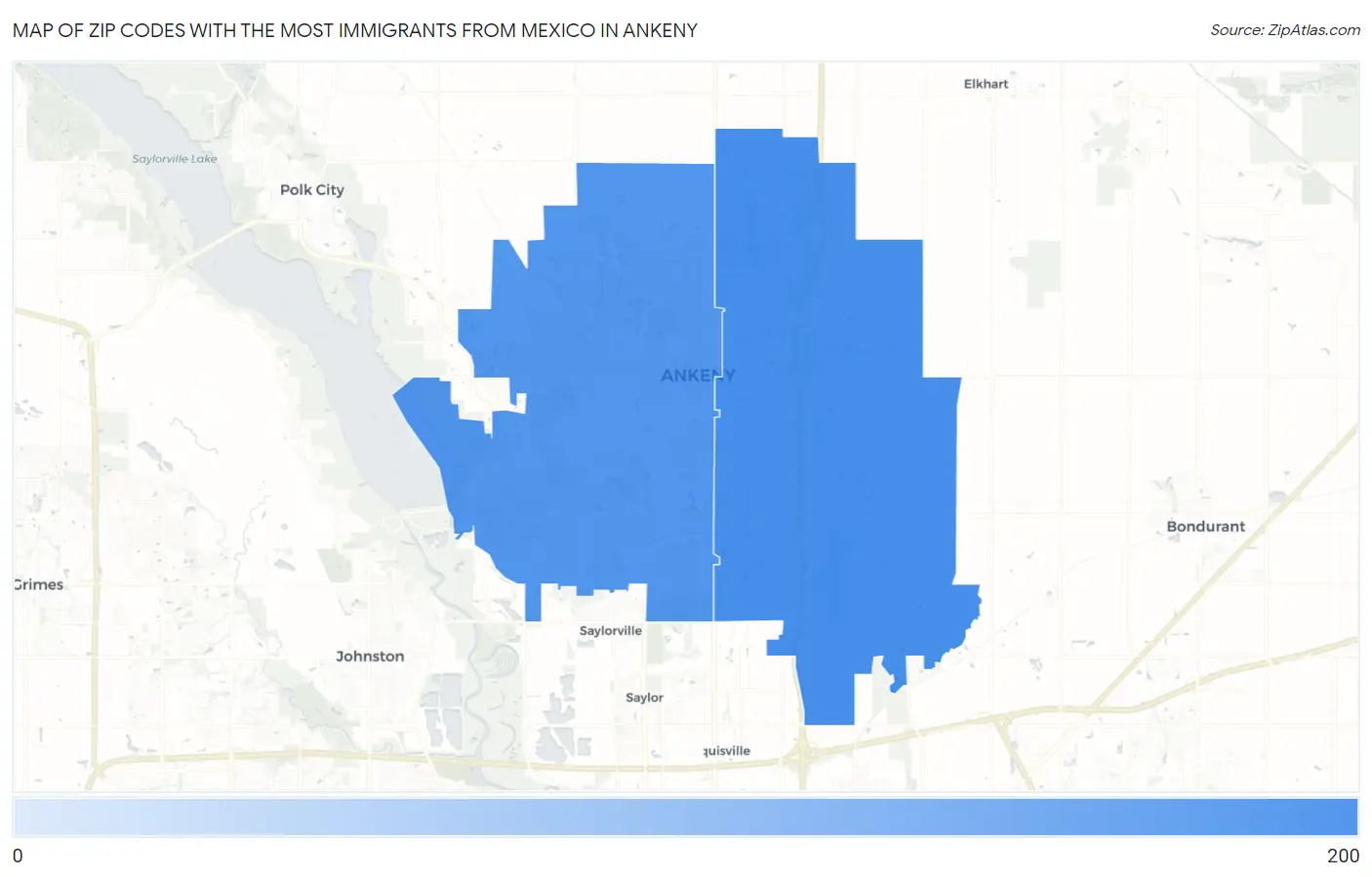 Zip Codes with the Most Immigrants from Mexico in Ankeny Map