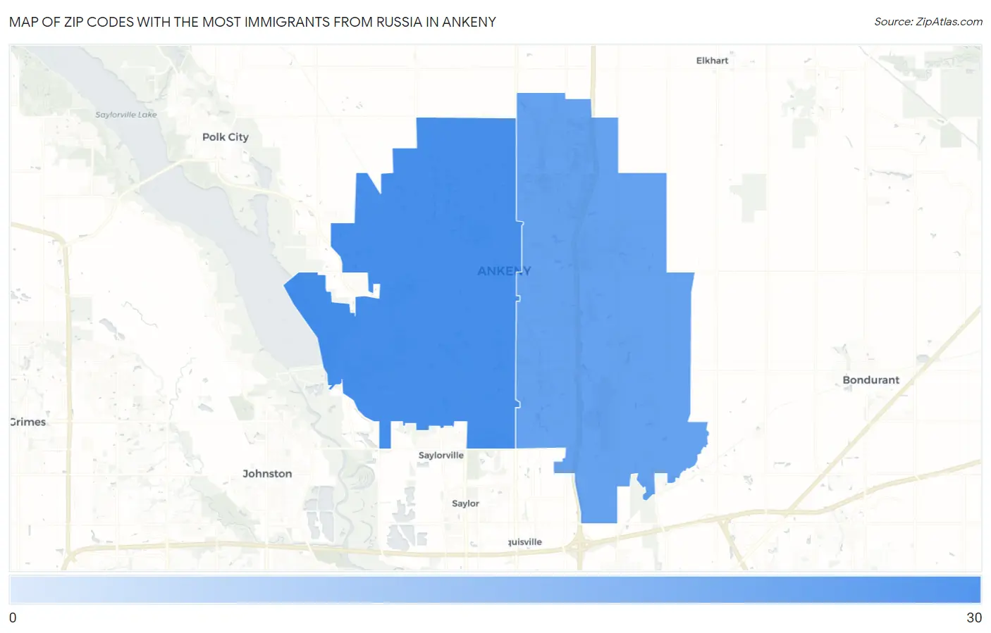 Zip Codes with the Most Immigrants from Russia in Ankeny Map