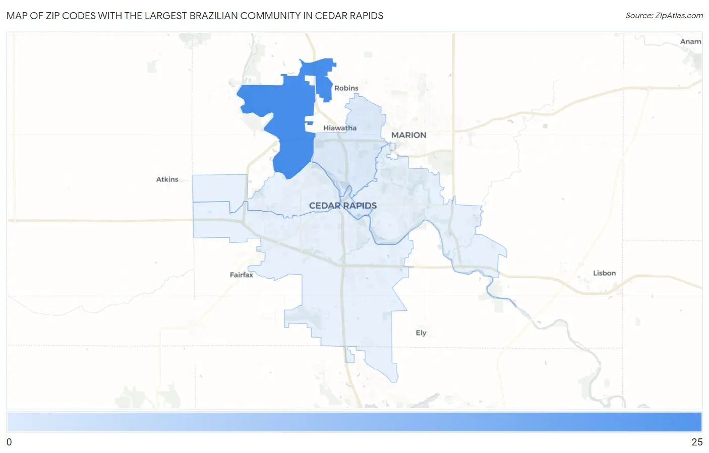 Zip Codes with the Largest Brazilian Community in Cedar Rapids Map