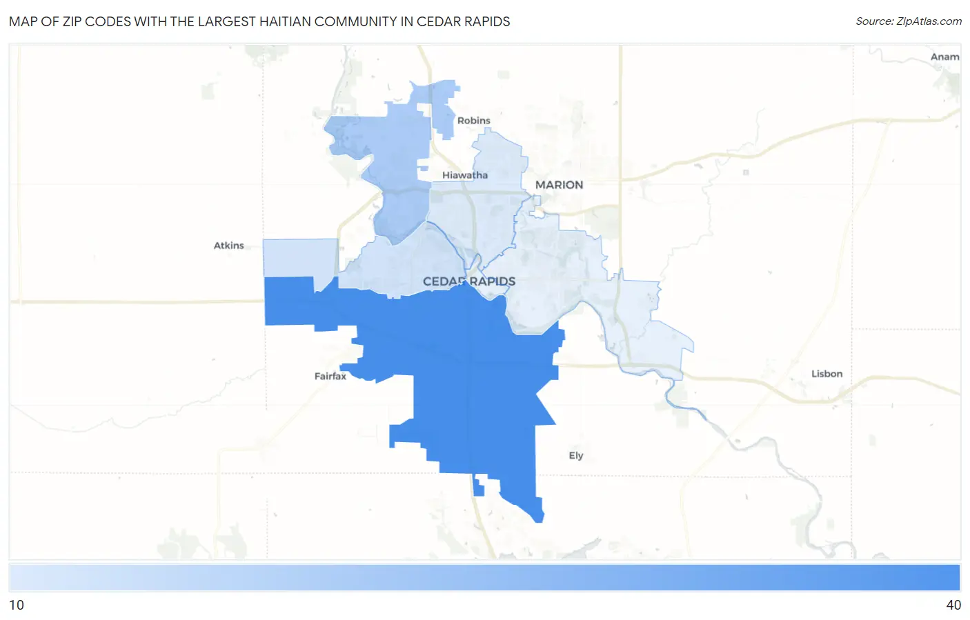 Zip Codes with the Largest Haitian Community in Cedar Rapids Map