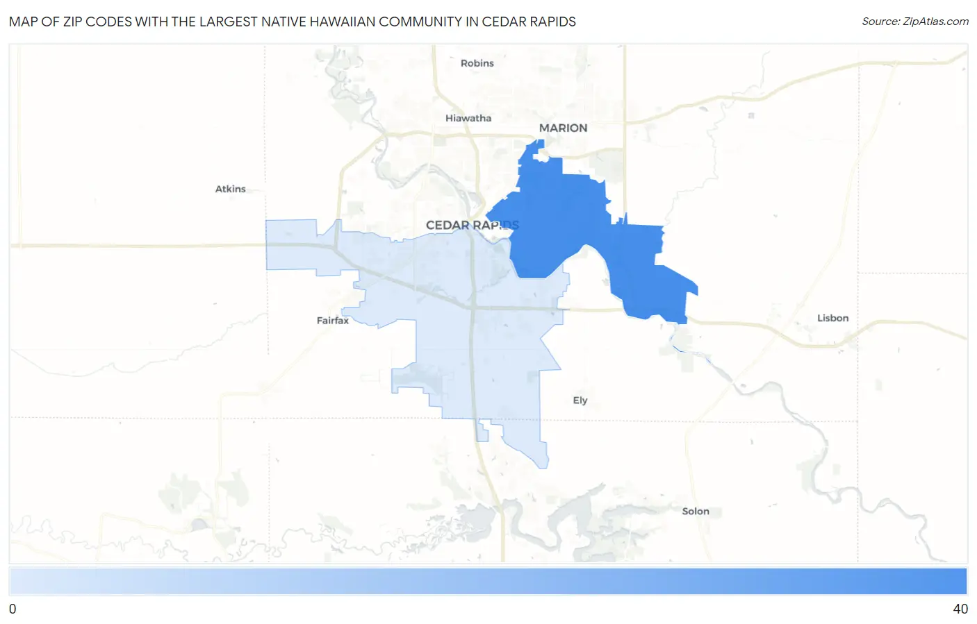 Zip Codes with the Largest Native Hawaiian Community in Cedar Rapids Map