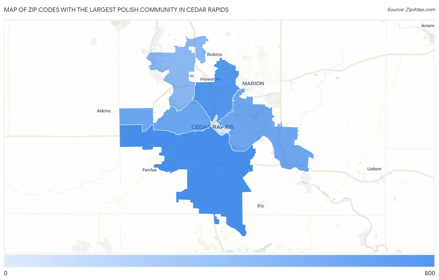 Zip Codes with the Largest Polish Community in Cedar Rapids Map