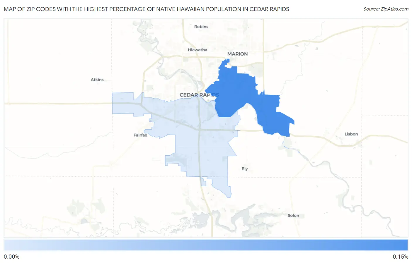 Zip Codes with the Highest Percentage of Native Hawaiian Population in Cedar Rapids Map