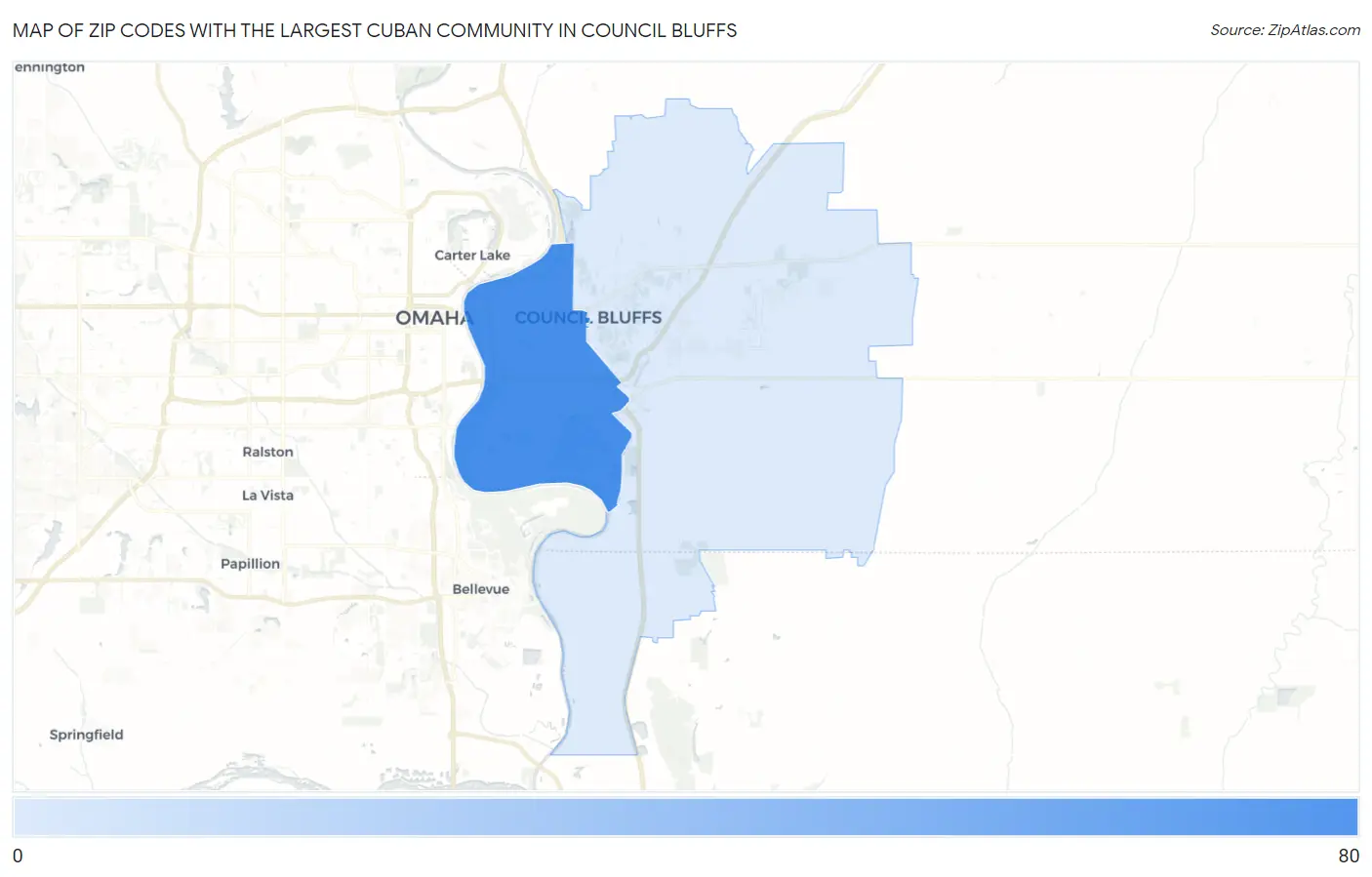 Zip Codes with the Largest Cuban Community in Council Bluffs Map