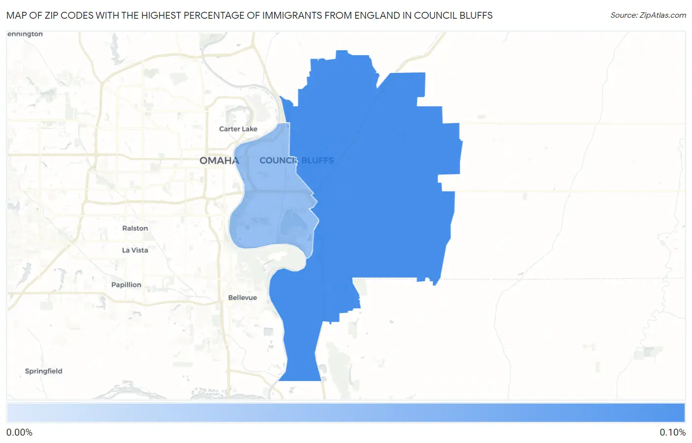 Zip Codes with the Highest Percentage of Immigrants from England in Council Bluffs Map