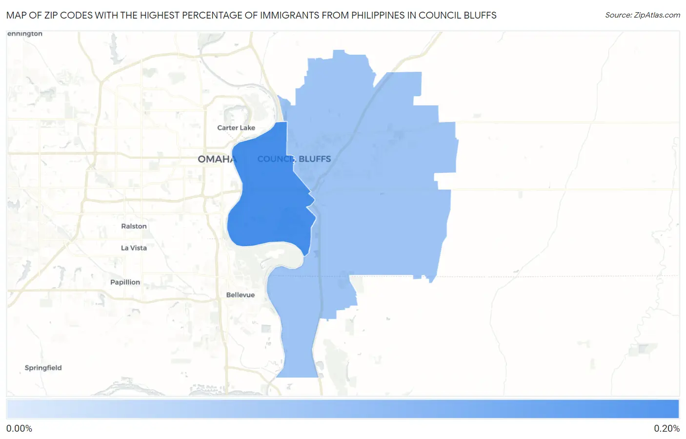 Zip Codes with the Highest Percentage of Immigrants from Philippines in Council Bluffs Map