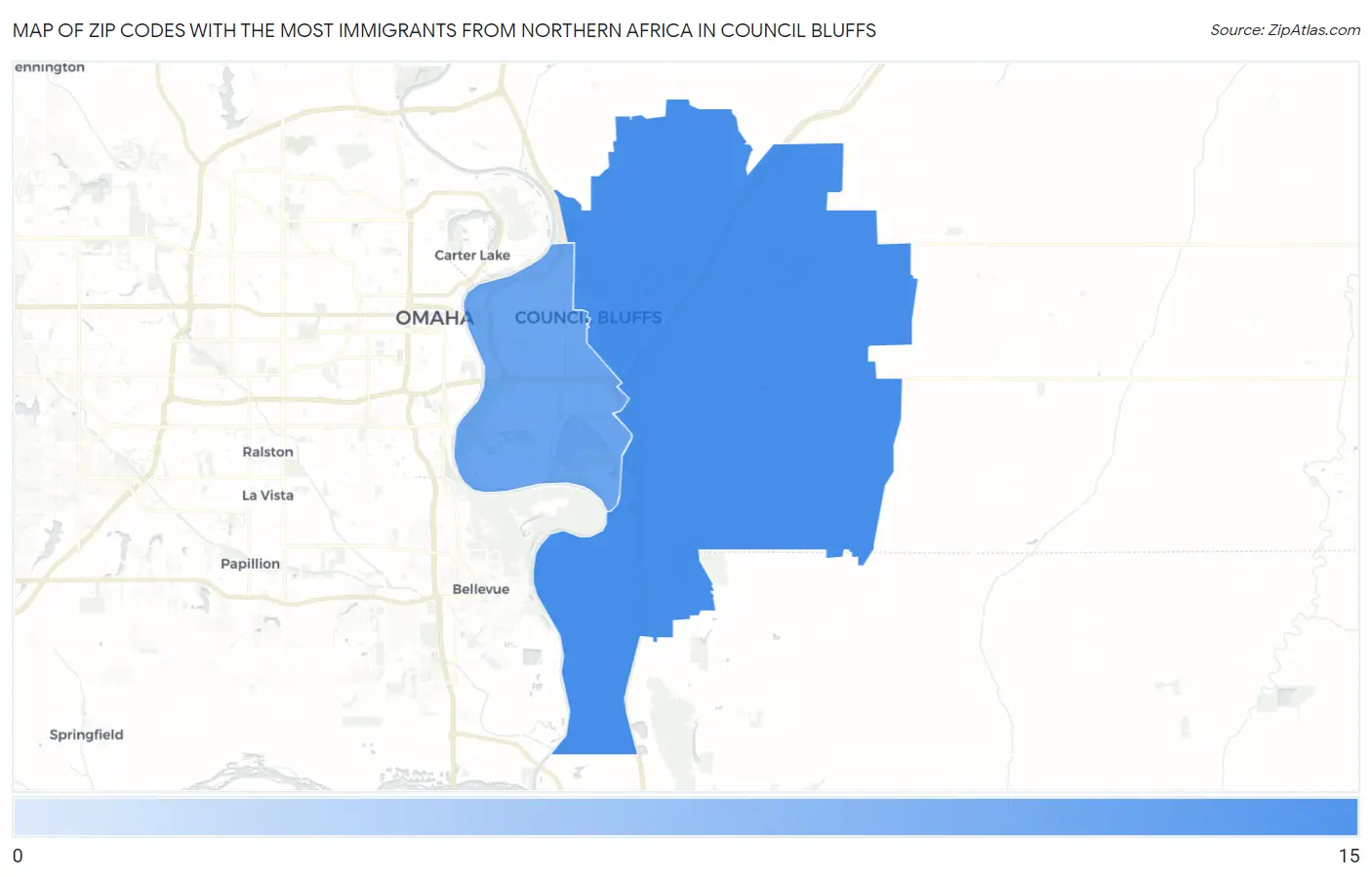 Zip Codes with the Most Immigrants from Northern Africa in Council Bluffs Map