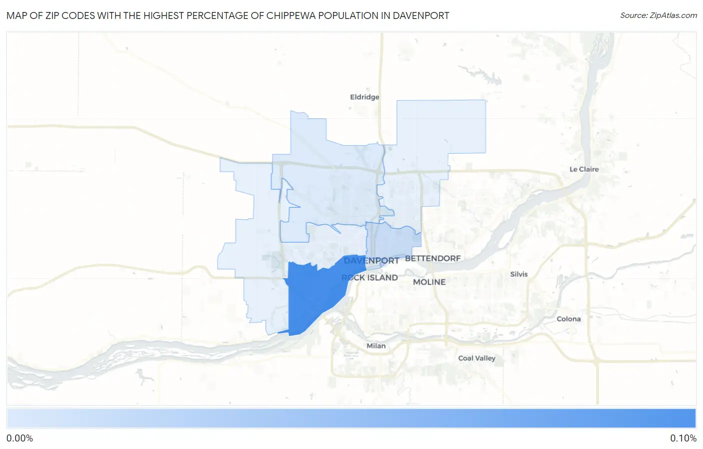 Zip Codes with the Highest Percentage of Chippewa Population in Davenport Map