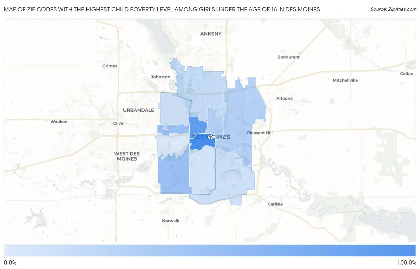 Zip Codes with the Highest Child Poverty Level Among Girls Under the Age of 16 in Des Moines Map