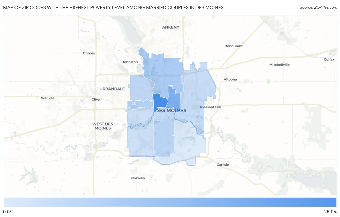 Zip Codes with the Highest Poverty Level Among Married Couples in Des Moines Map