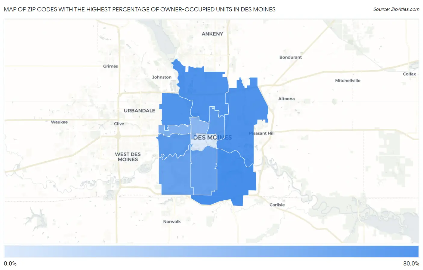 Zip Codes with the Highest Percentage of Owner-Occupied Units in Des Moines Map