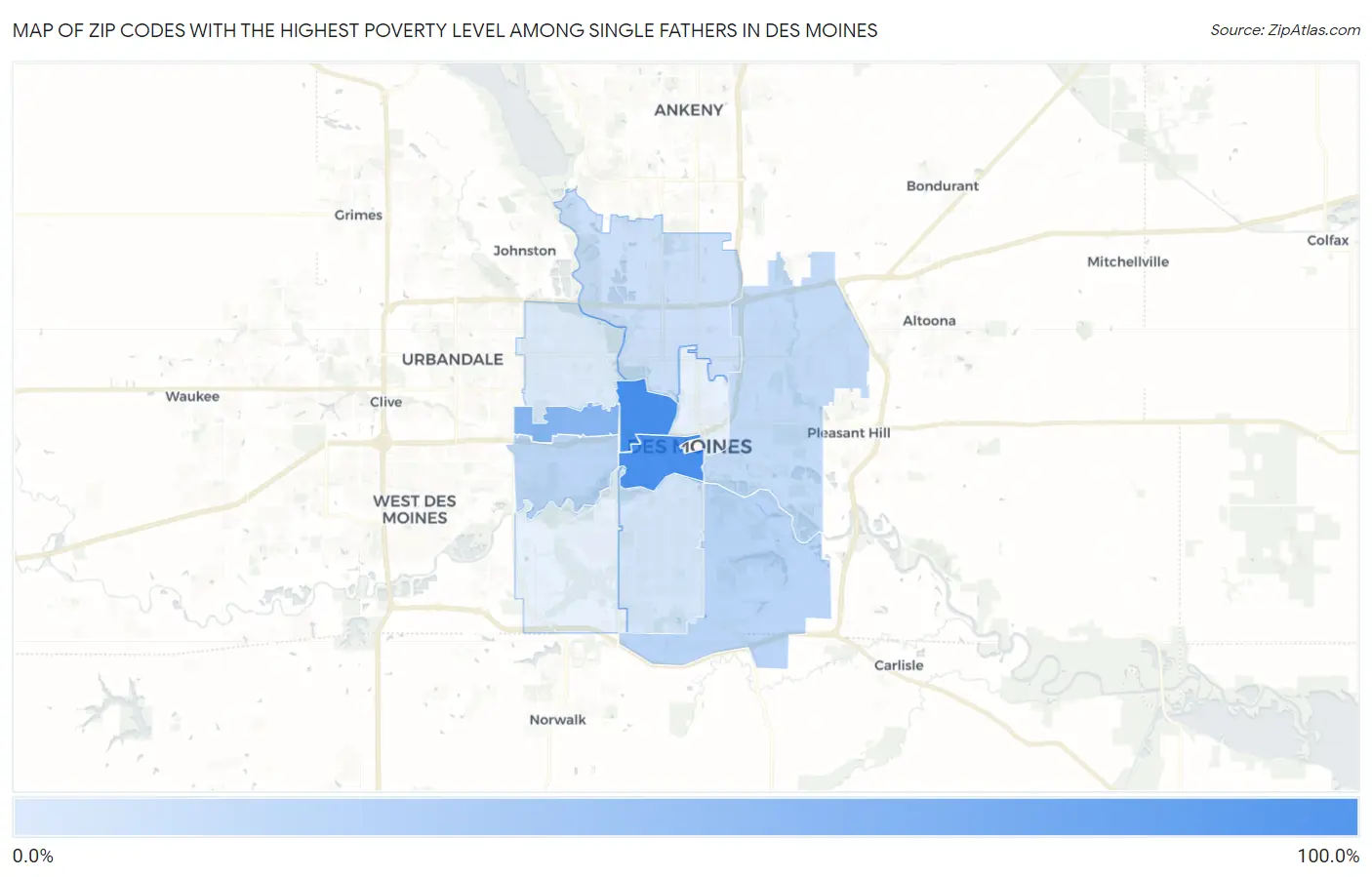 Zip Codes with the Highest Poverty Level Among Single Fathers in Des Moines Map