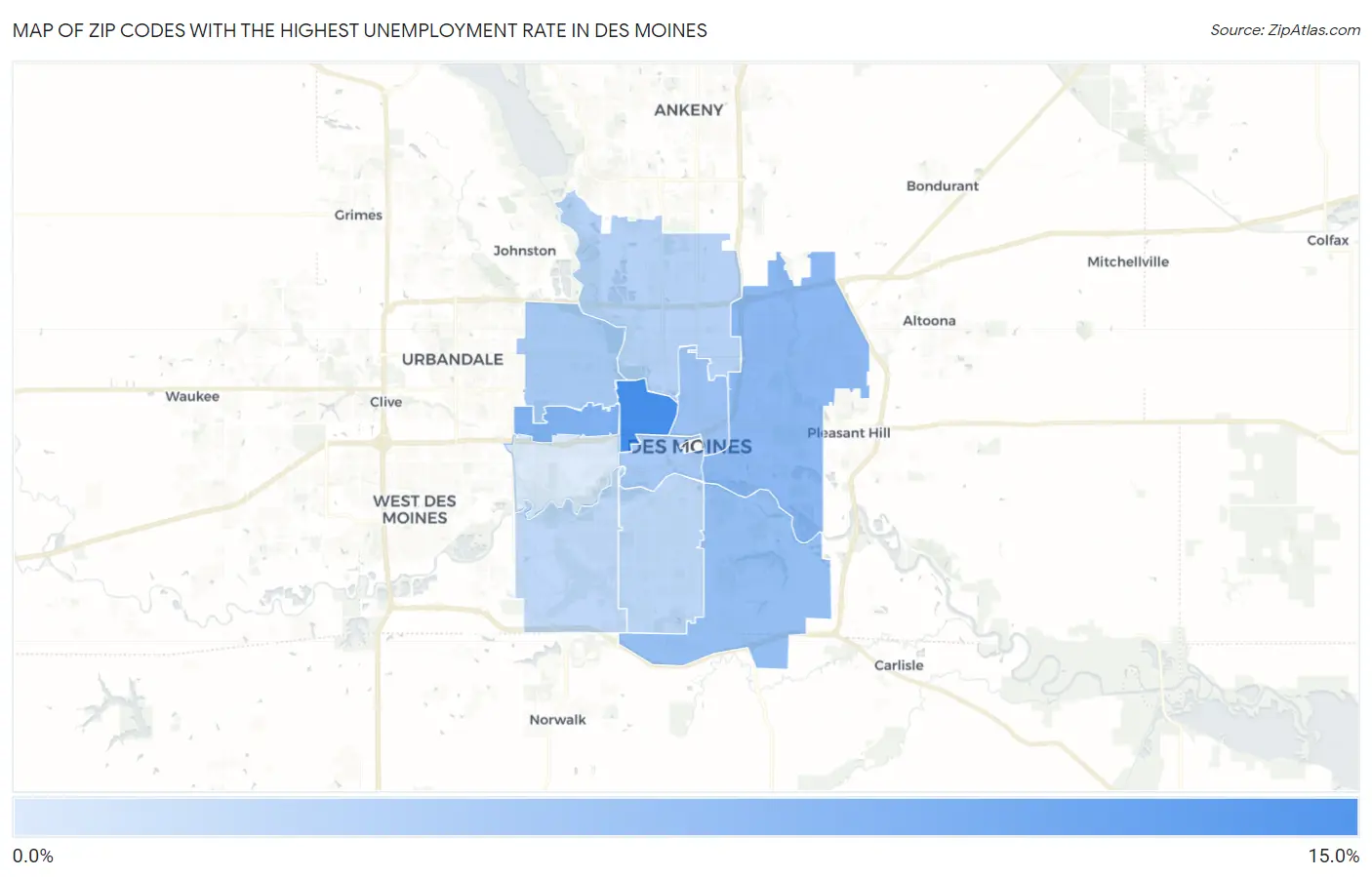 Zip Codes with the Highest Unemployment Rate in Des Moines Map