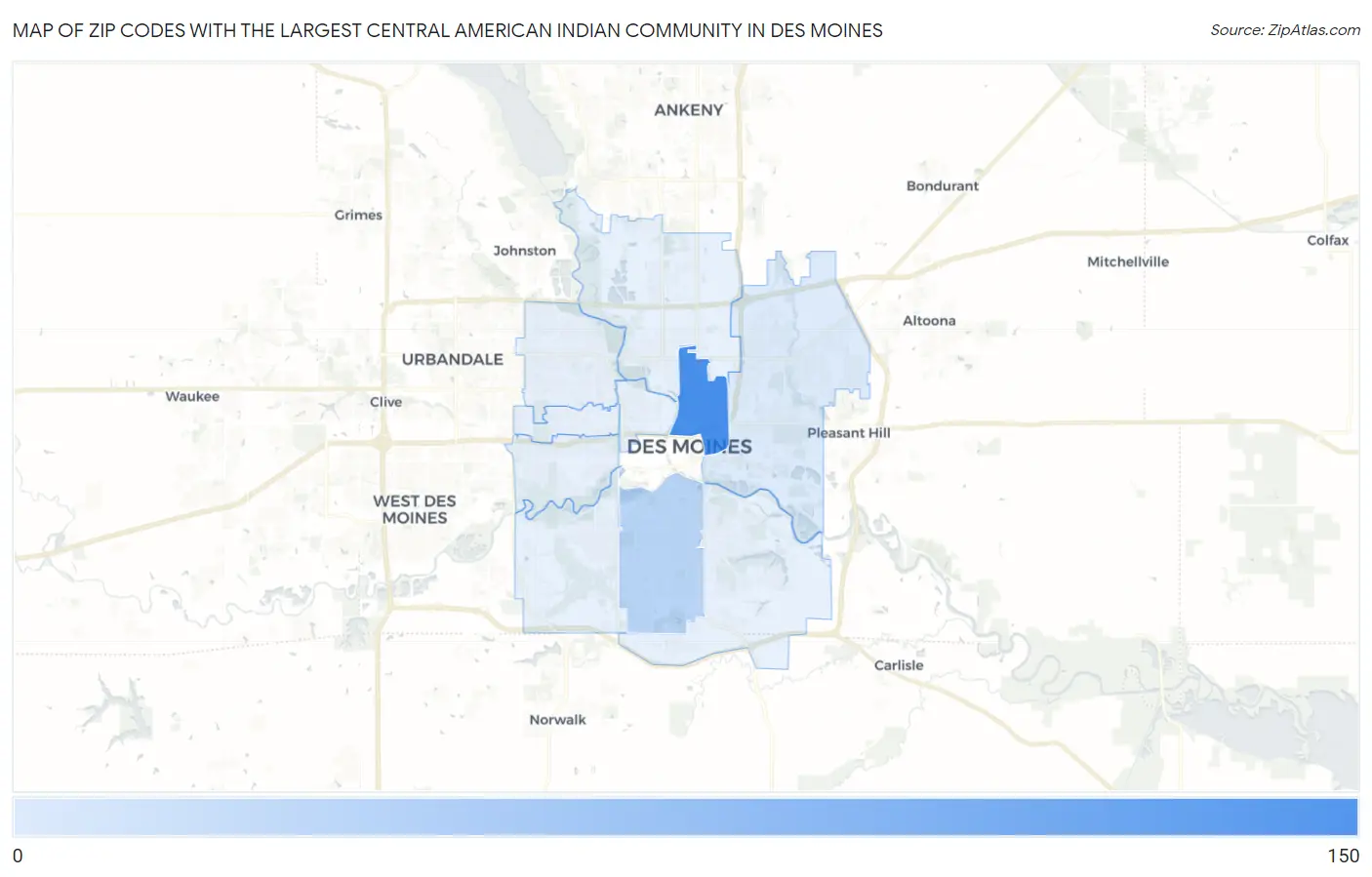 Zip Codes with the Largest Central American Indian Community in Des Moines Map
