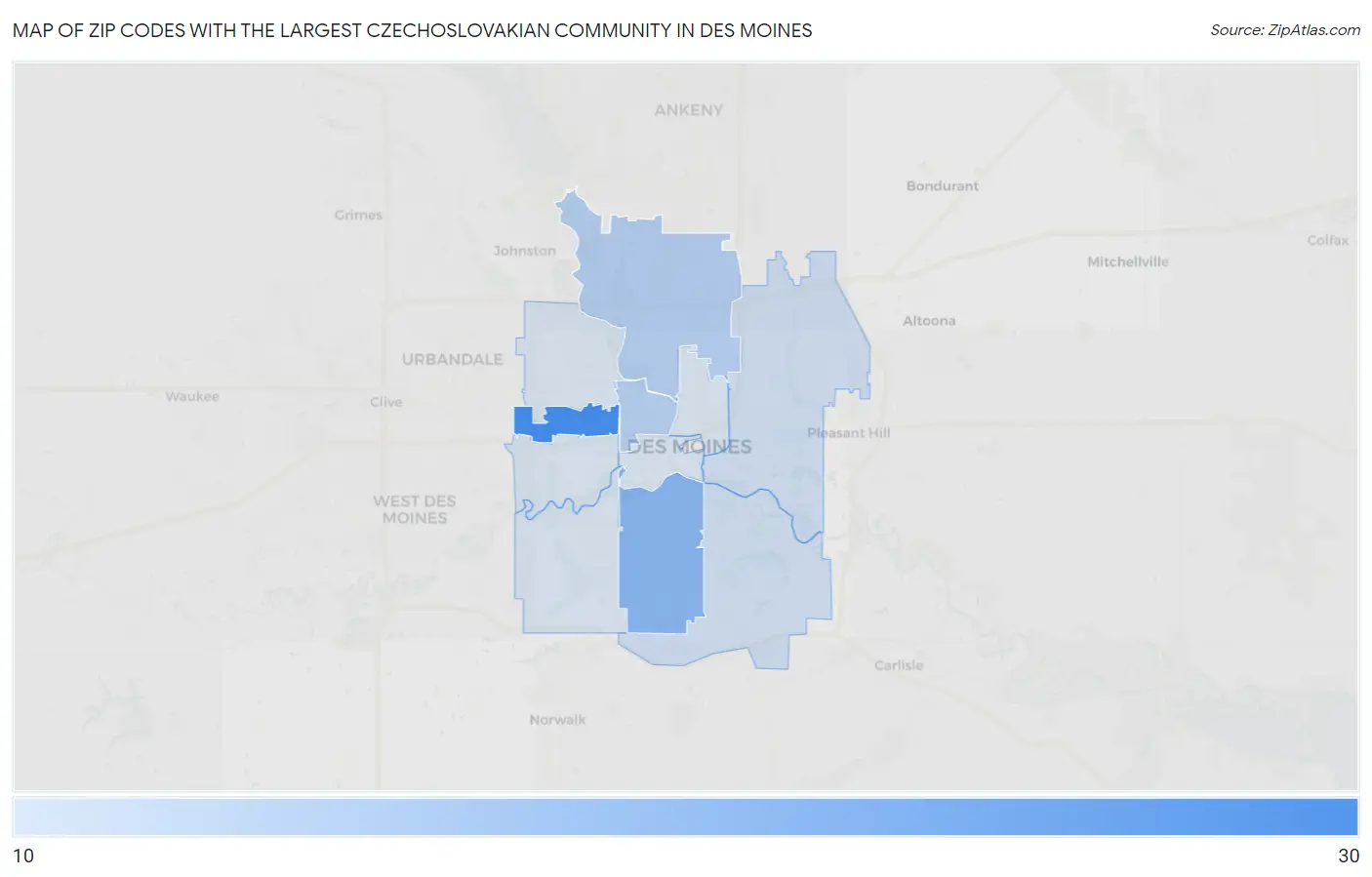 Zip Codes with the Largest Czechoslovakian Community in Des Moines Map