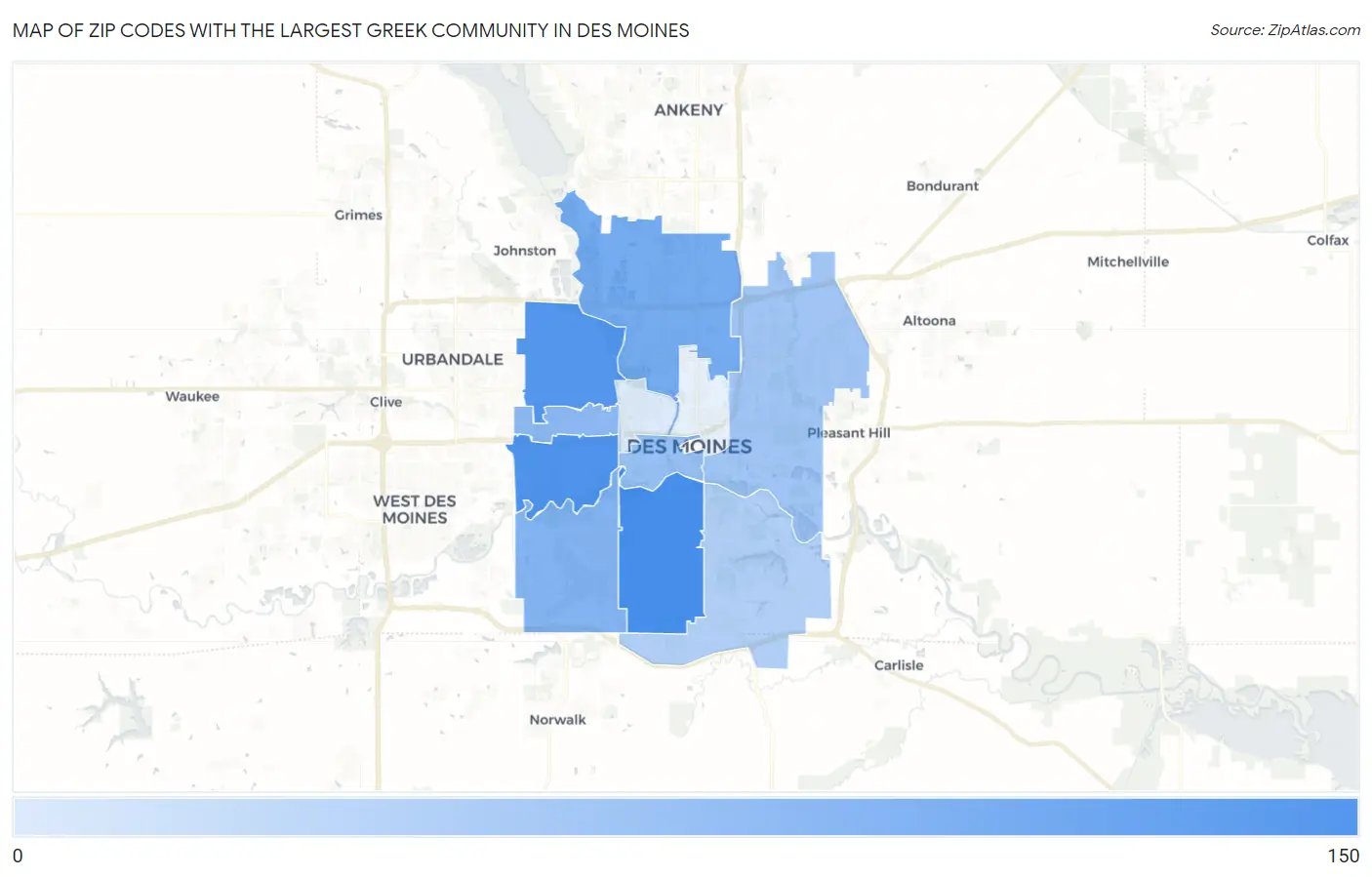 Zip Codes with the Largest Greek Community in Des Moines Map