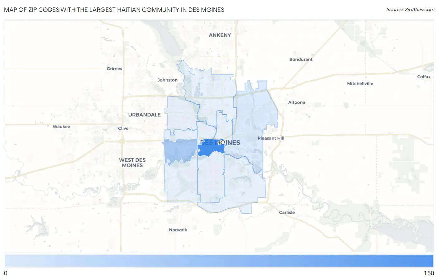 Zip Codes with the Largest Haitian Community in Des Moines Map