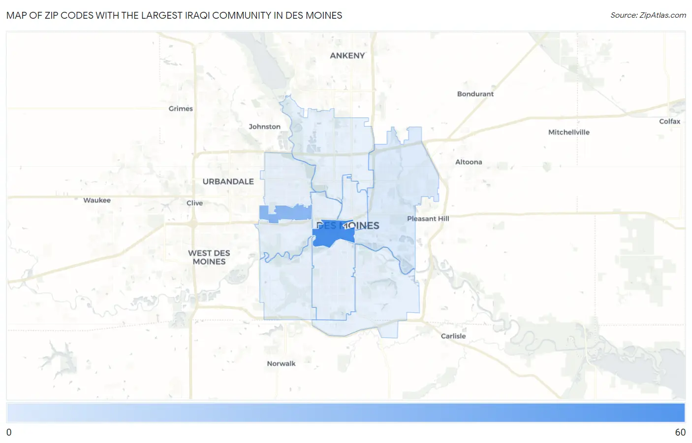 Zip Codes with the Largest Iraqi Community in Des Moines Map