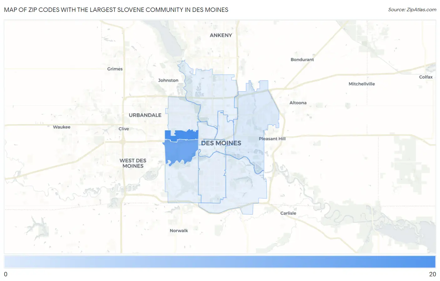 Zip Codes with the Largest Slovene Community in Des Moines Map