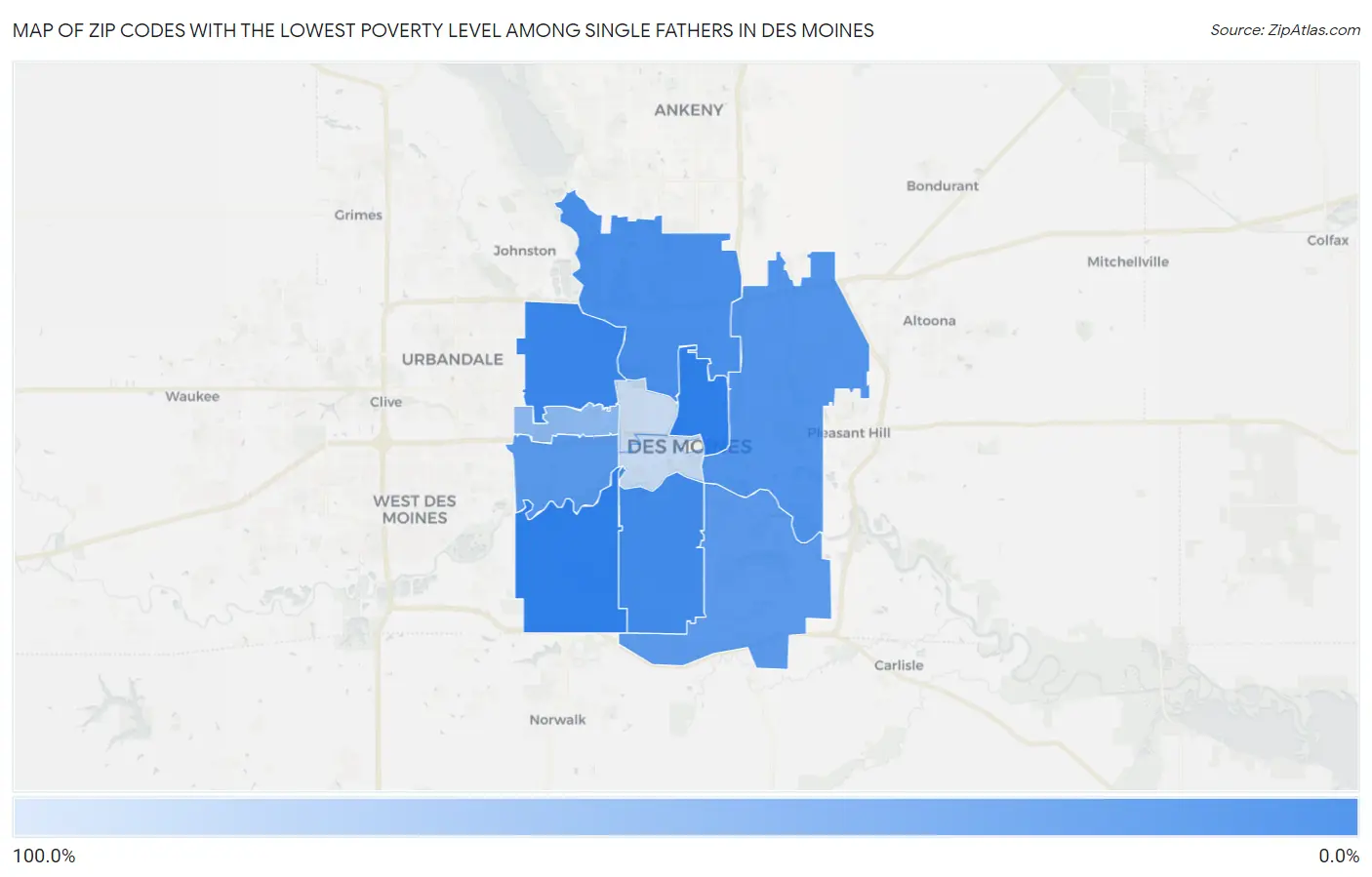 Zip Codes with the Lowest Poverty Level Among Single Fathers in Des Moines Map