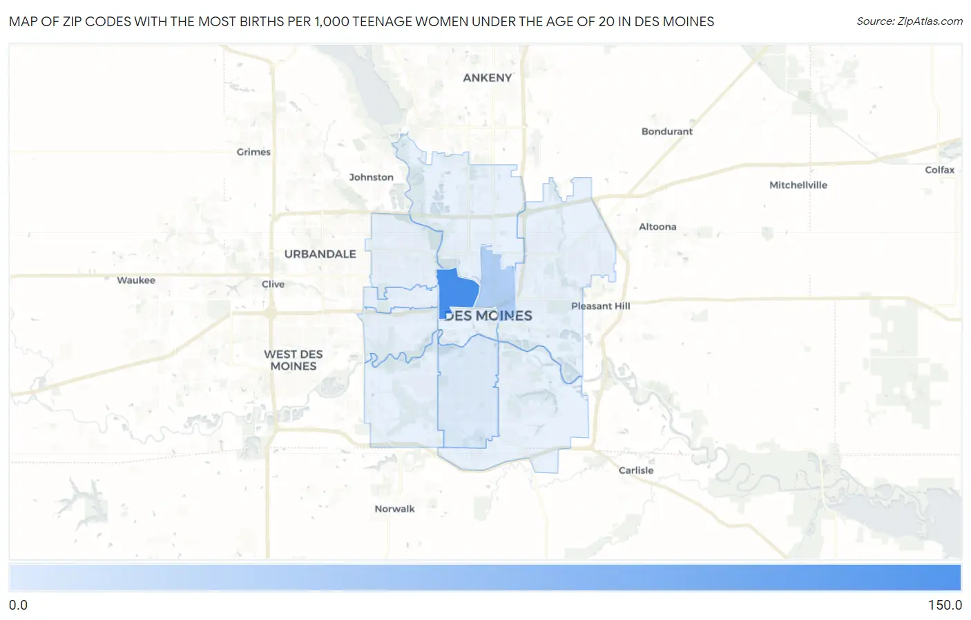 Zip Codes with the Most Births per 1,000 Teenage Women Under the Age of 20 in Des Moines Map