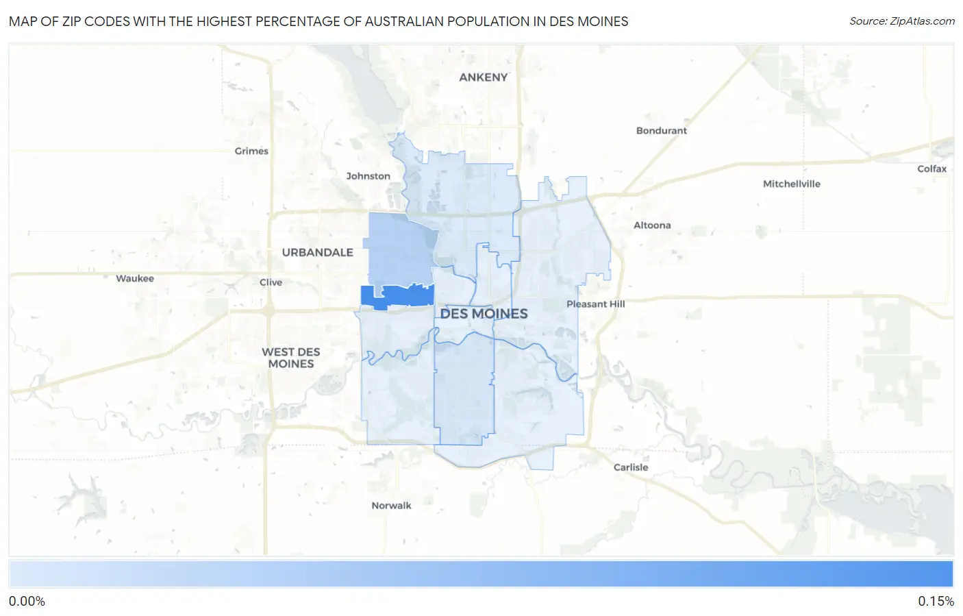 Zip Codes with the Highest Percentage of Australian Population in Des Moines Map