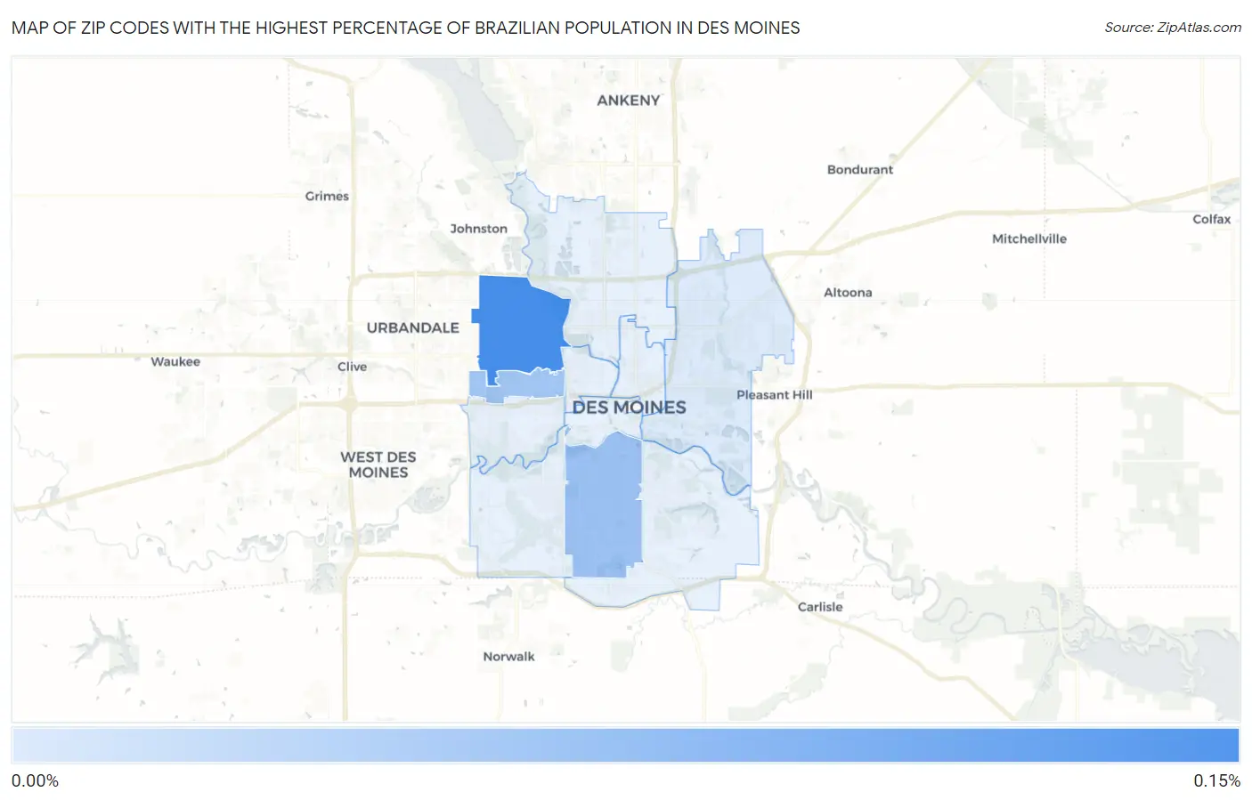 Zip Codes with the Highest Percentage of Brazilian Population in Des Moines Map