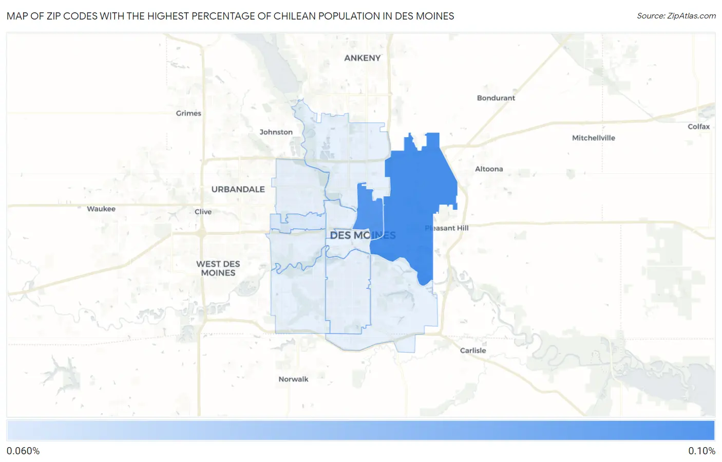 Zip Codes with the Highest Percentage of Chilean Population in Des Moines Map