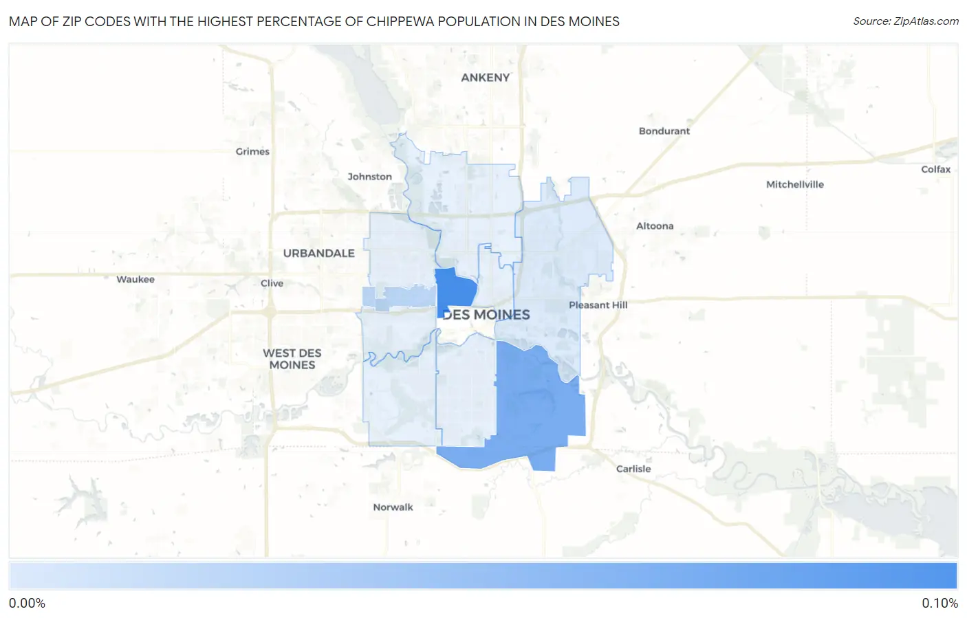 Zip Codes with the Highest Percentage of Chippewa Population in Des Moines Map