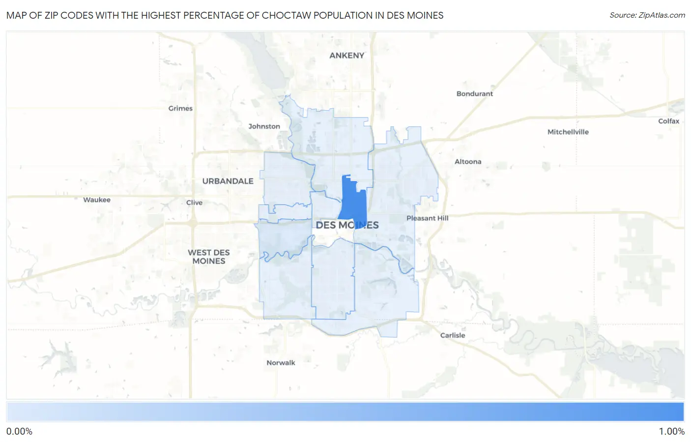 Zip Codes with the Highest Percentage of Choctaw Population in Des Moines Map