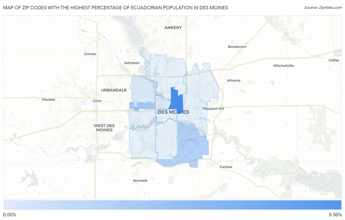 Zip Codes with the Highest Percentage of Ecuadorian Population in Des Moines Map
