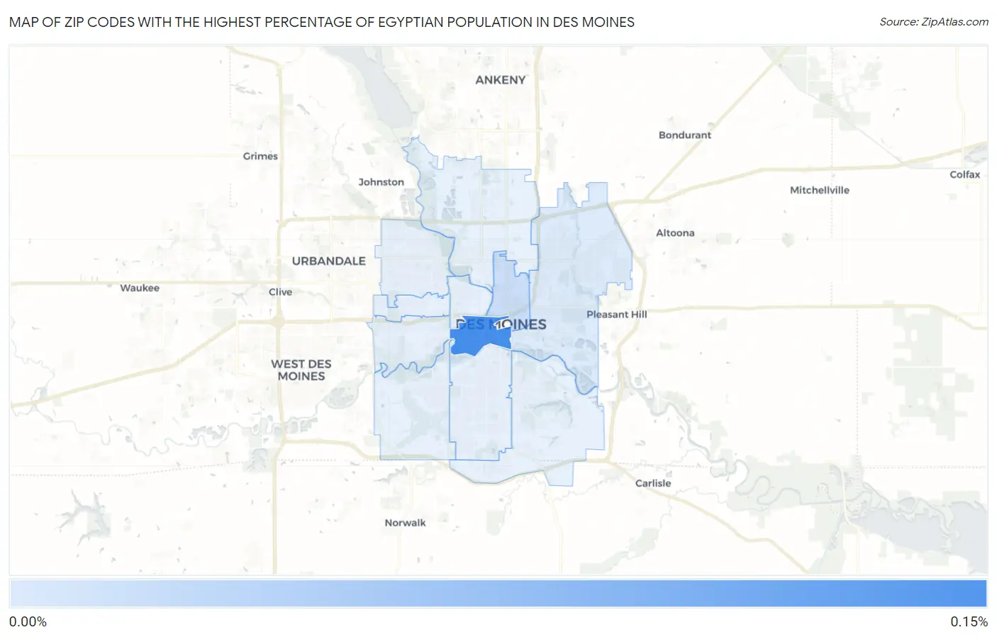 Zip Codes with the Highest Percentage of Egyptian Population in Des Moines Map