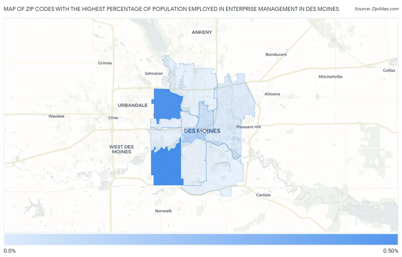 Zip Codes with the Highest Percentage of Population Employed in Enterprise Management in Des Moines Map
