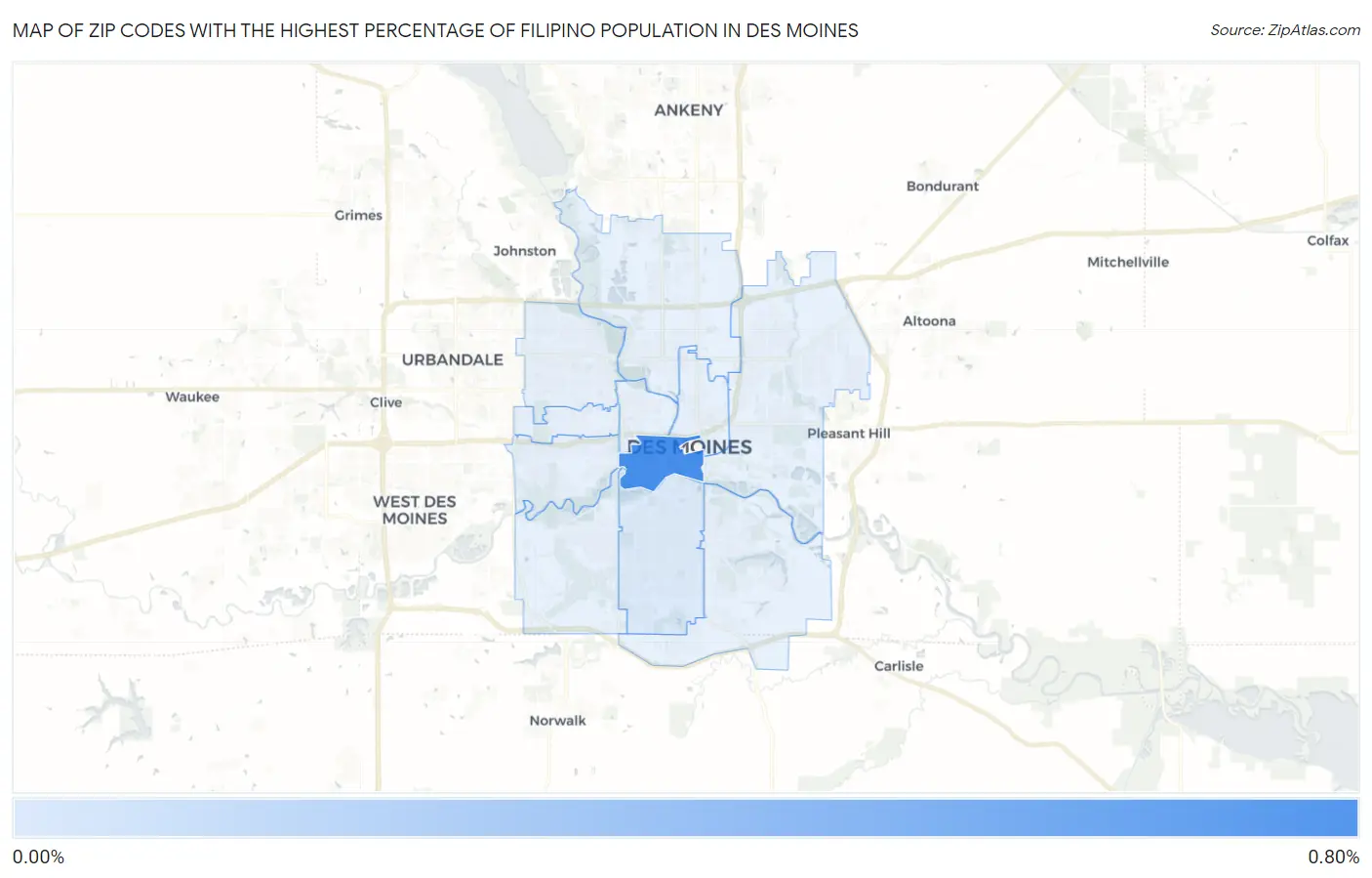 Zip Codes with the Highest Percentage of Filipino Population in Des Moines Map