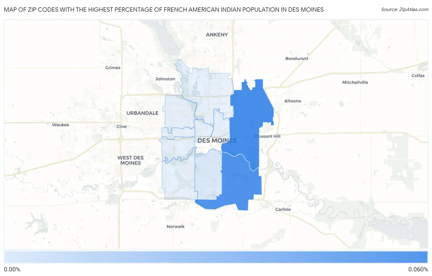 Zip Codes with the Highest Percentage of French American Indian Population in Des Moines Map