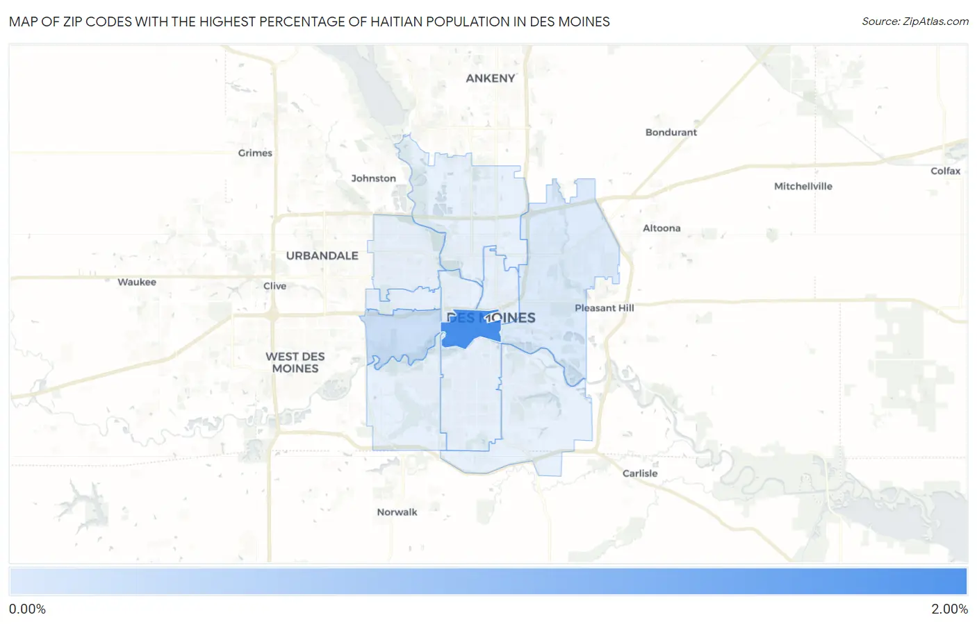 Zip Codes with the Highest Percentage of Haitian Population in Des Moines Map