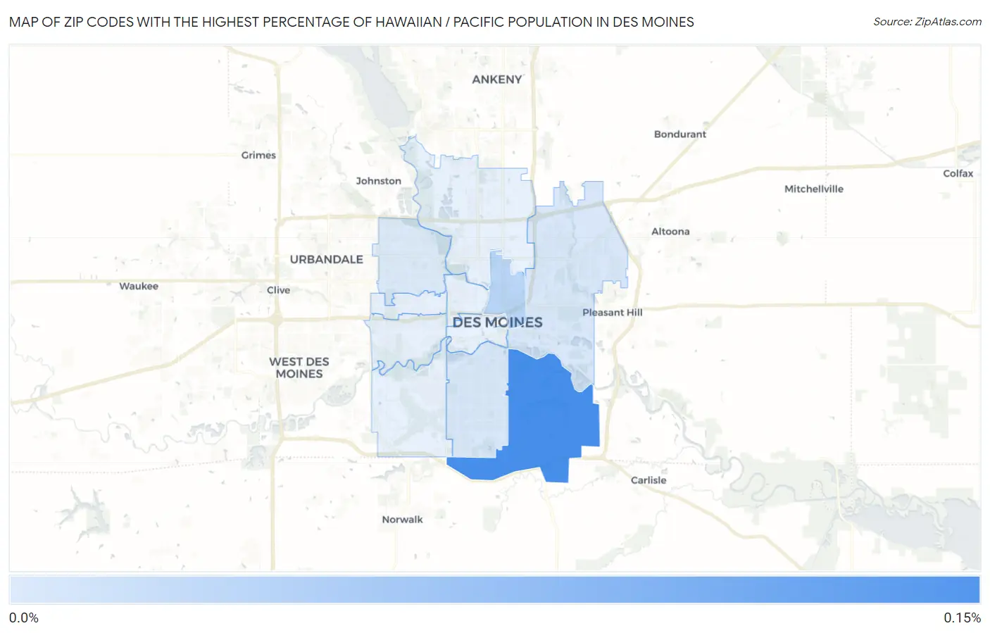 Zip Codes with the Highest Percentage of Hawaiian / Pacific Population in Des Moines Map