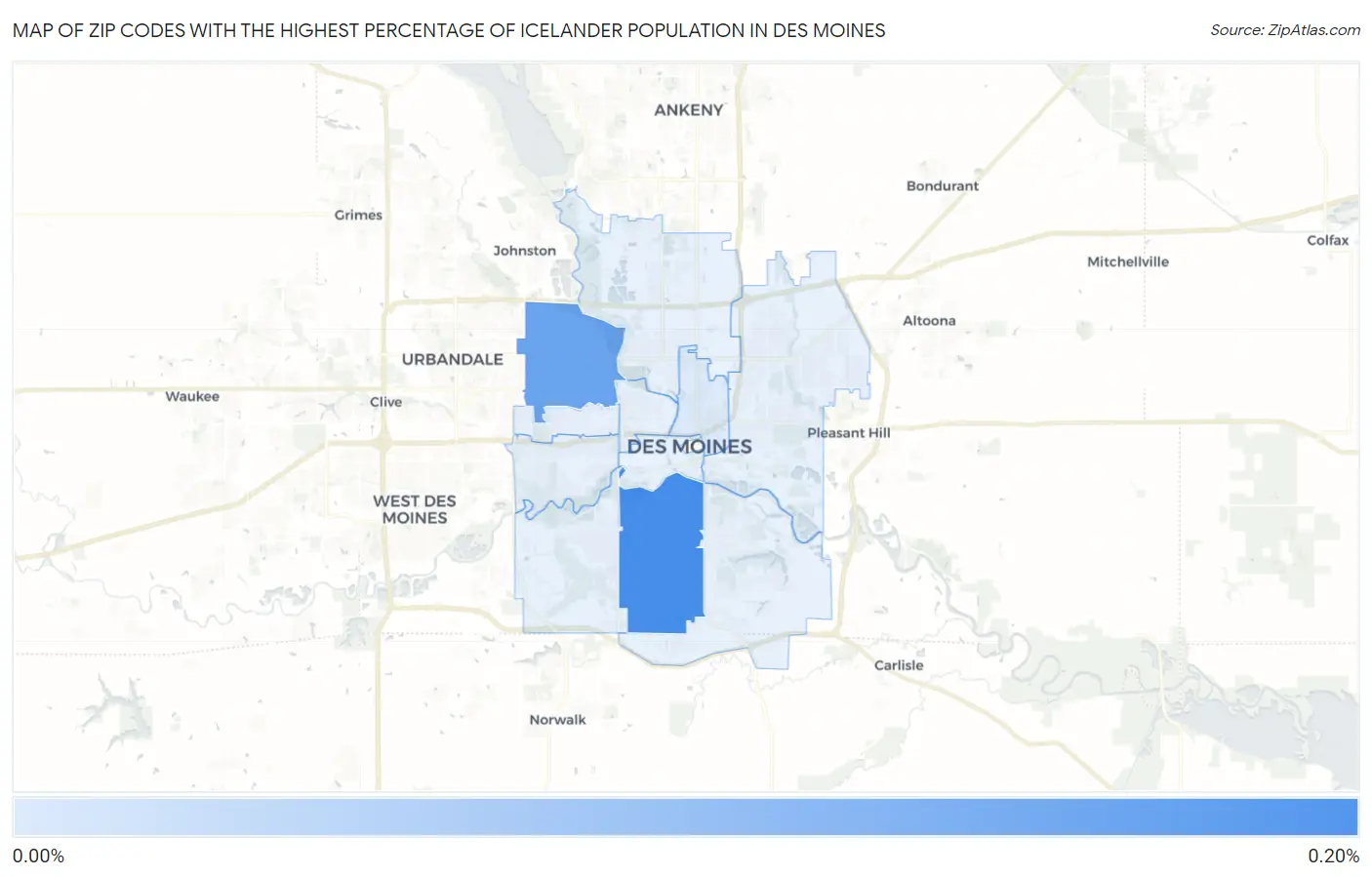 Zip Codes with the Highest Percentage of Icelander Population in Des Moines Map