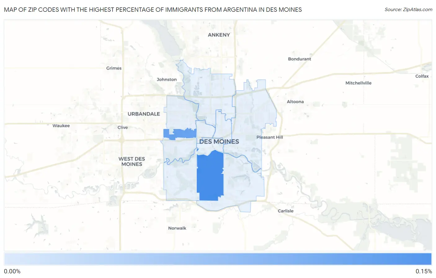 Zip Codes with the Highest Percentage of Immigrants from Argentina in Des Moines Map
