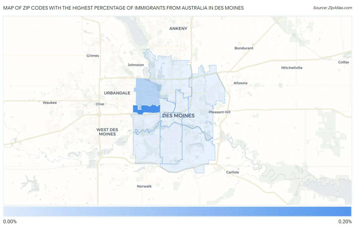 Zip Codes with the Highest Percentage of Immigrants from Australia in Des Moines Map