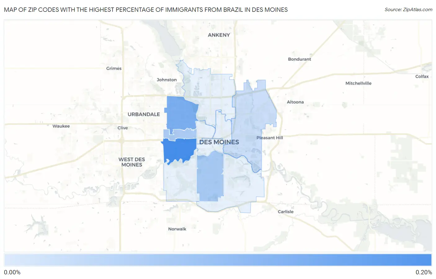 Zip Codes with the Highest Percentage of Immigrants from Brazil in Des Moines Map