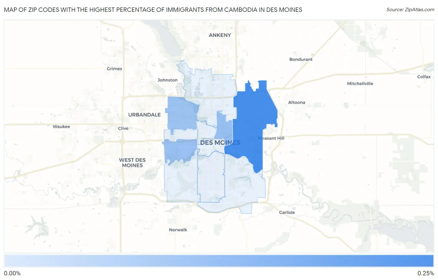 Zip Codes with the Highest Percentage of Immigrants from Cambodia in Des Moines Map