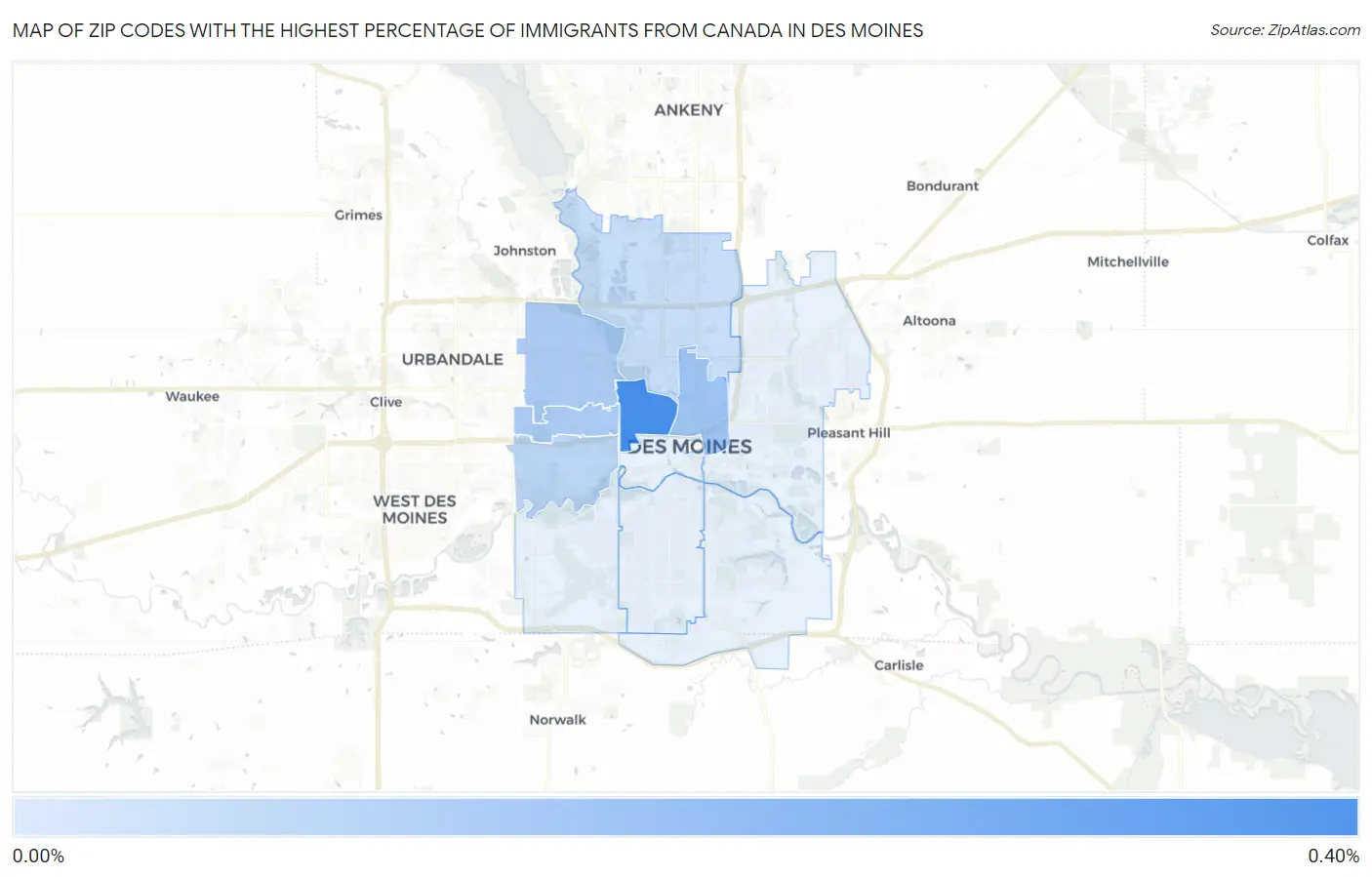 Zip Codes with the Highest Percentage of Immigrants from Canada in Des Moines Map
