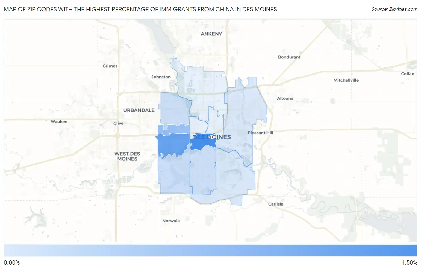 Zip Codes with the Highest Percentage of Immigrants from China in Des Moines Map