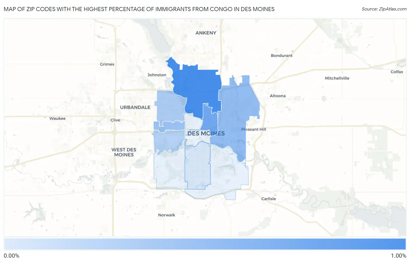 Zip Codes with the Highest Percentage of Immigrants from Congo in Des Moines Map