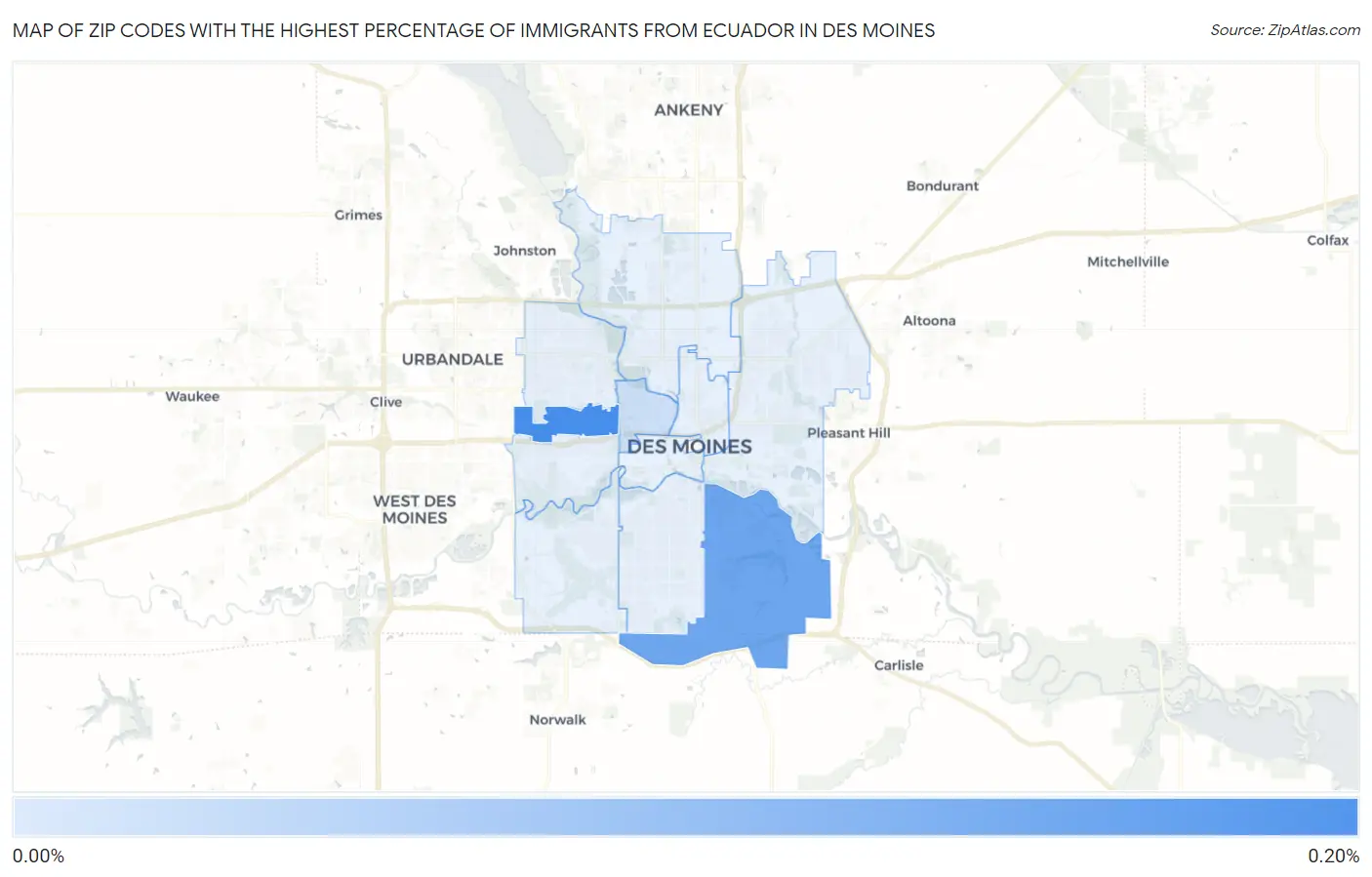 Zip Codes with the Highest Percentage of Immigrants from Ecuador in Des Moines Map