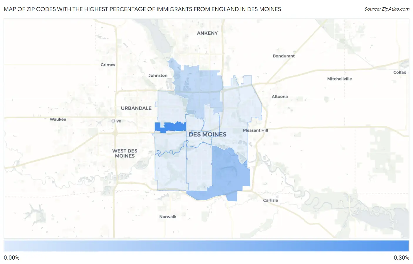 Zip Codes with the Highest Percentage of Immigrants from England in Des Moines Map