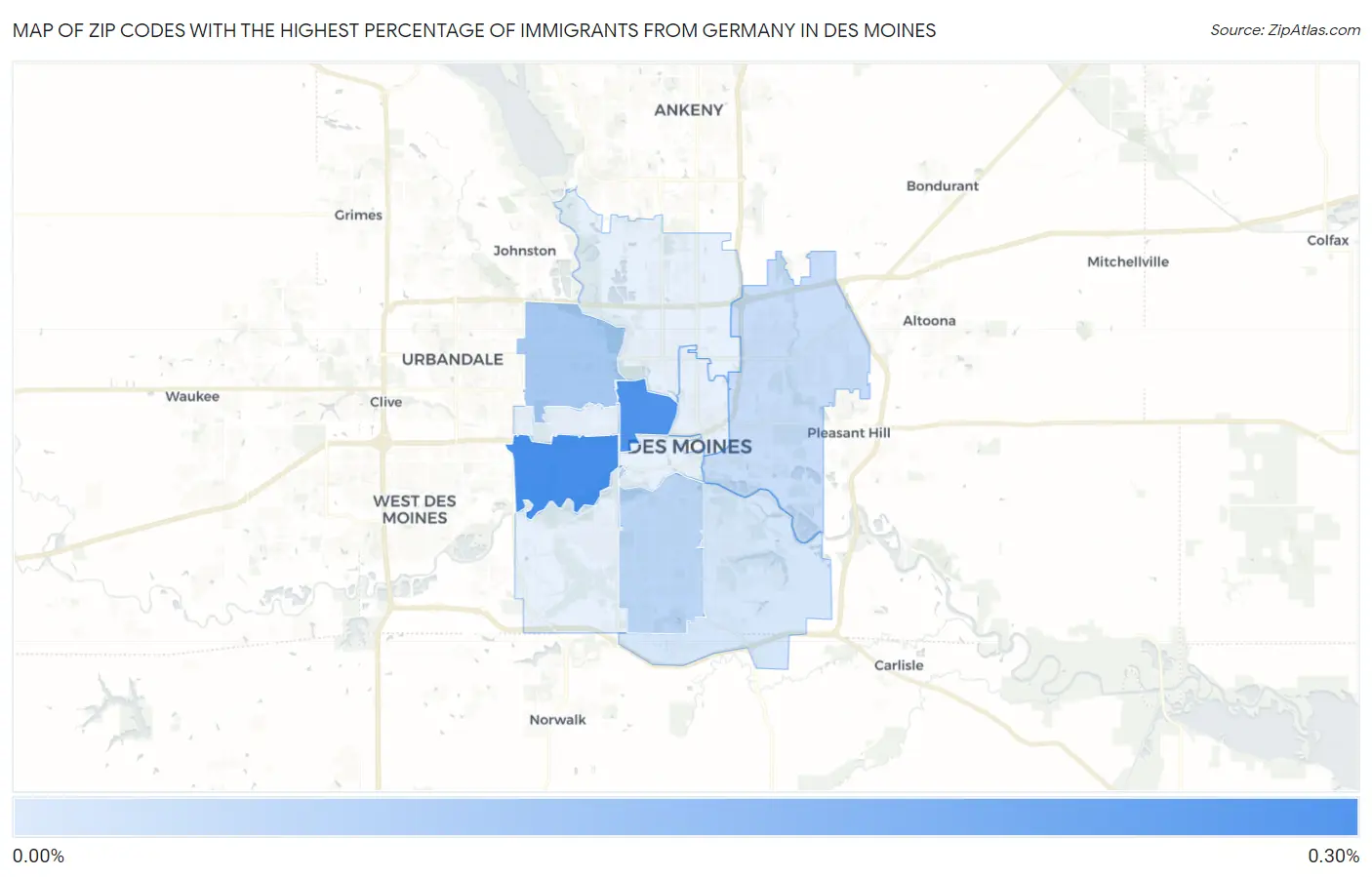 Zip Codes with the Highest Percentage of Immigrants from Germany in Des Moines Map