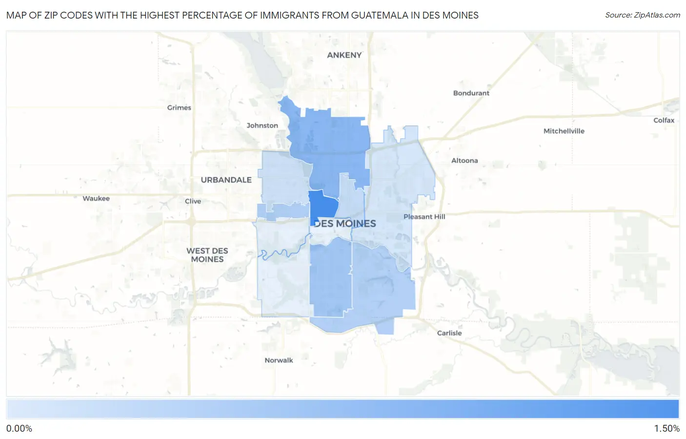 Zip Codes with the Highest Percentage of Immigrants from Guatemala in Des Moines Map