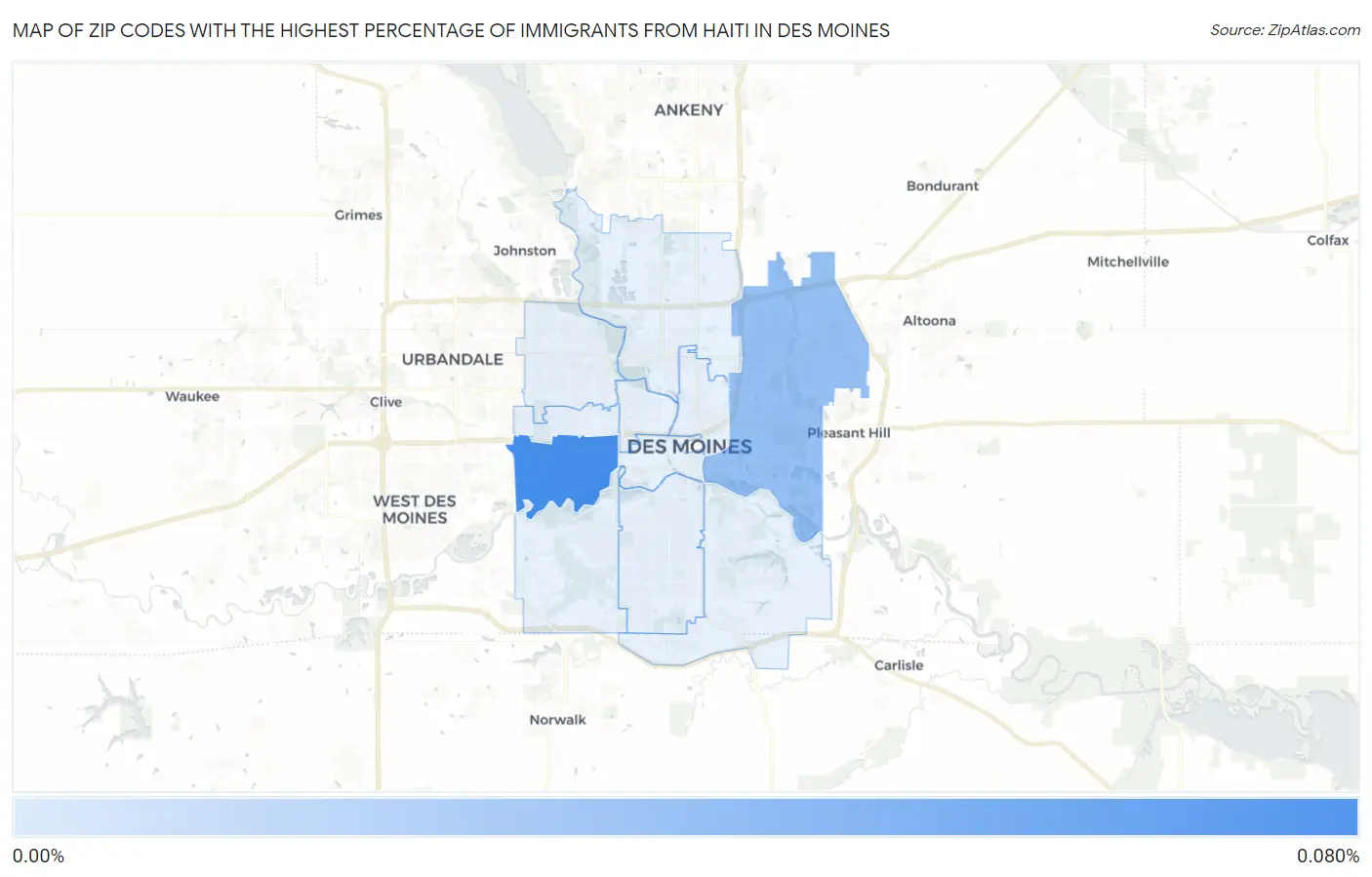 Zip Codes with the Highest Percentage of Immigrants from Haiti in Des Moines Map